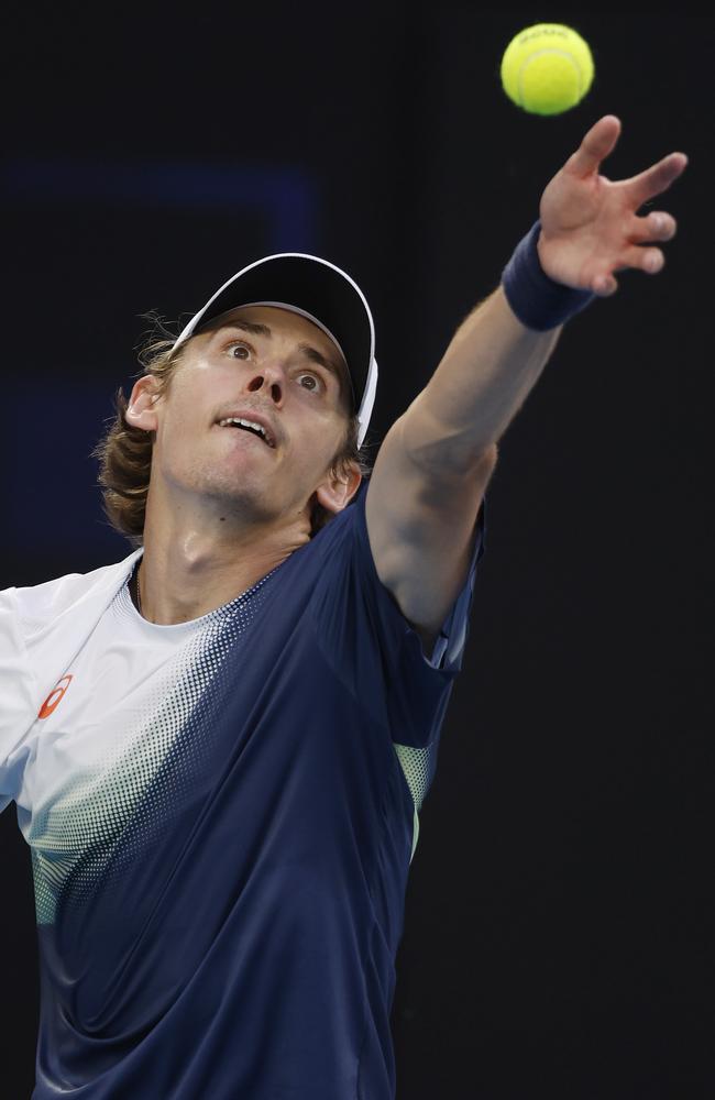 Alex de Minaur serves during the charity match against Carlos Alcaraz. Picture: Michael Klein