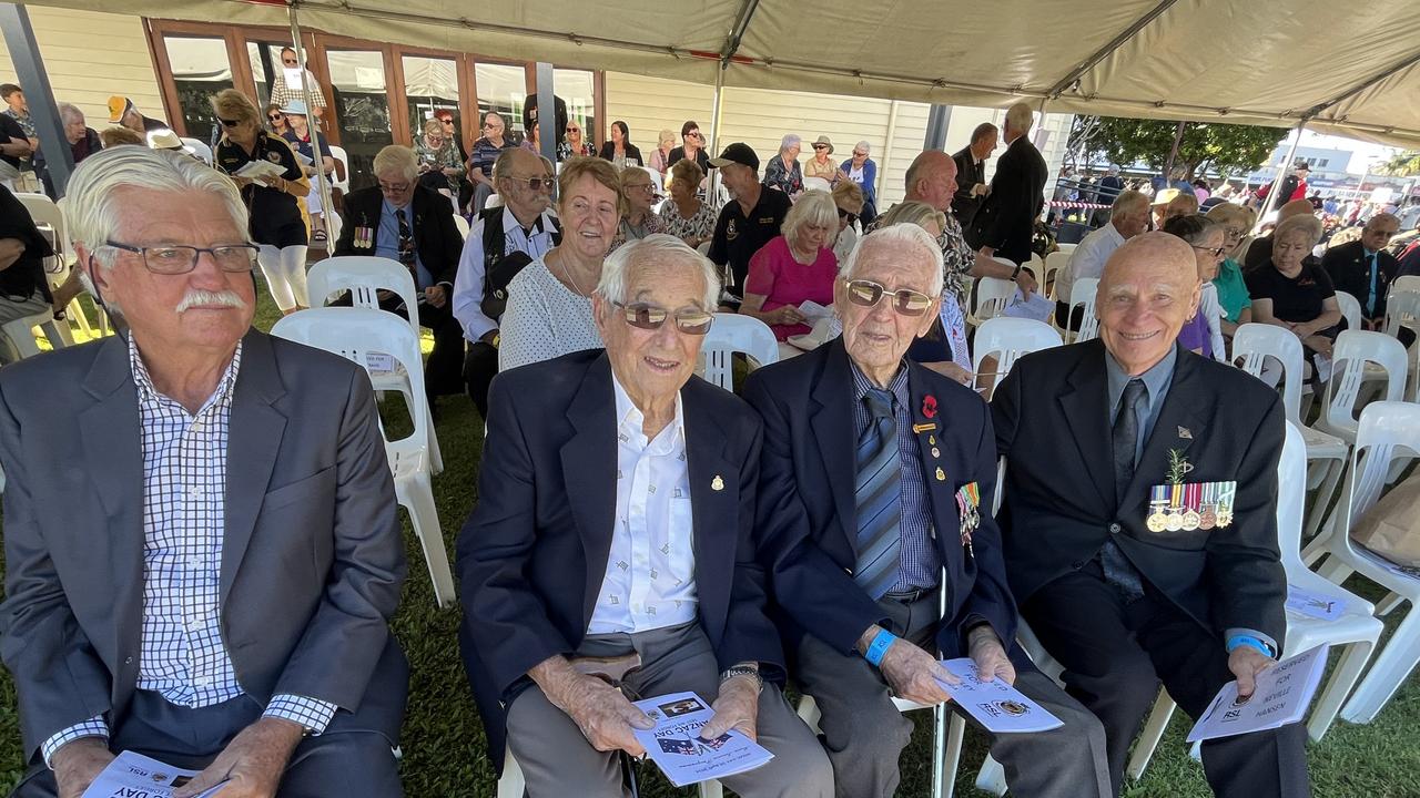 Veteran Alan Williams (second from right) served in the Second World War in New Guinea. He was at the Hervey Bay Anzac Day service.