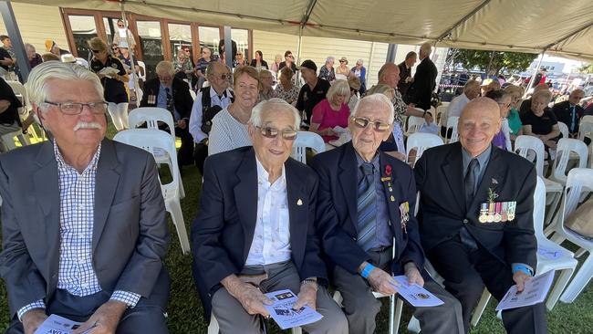 Veteran Alan Williams (second from right) served in the Second World War in New Guinea. He was at the Hervey Bay Anzac Day service.