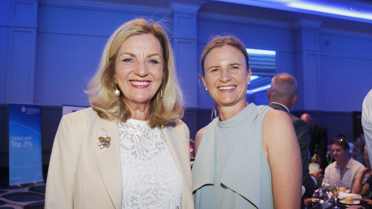 Jean Kittson and Jennifer Spilsbury at the Cairns Chamber of Commerce Christmas lunch, held at the Pullman International hotel. Picture: Catherine Duffy