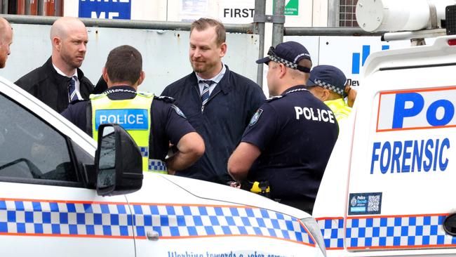 Police at the scene where a worker is fighting for life after a workplace incident where he was hit with a metal object, Wyandra Street, Newstead - on Tuesday 19th of November 2024 - Photo Steve Pohlner