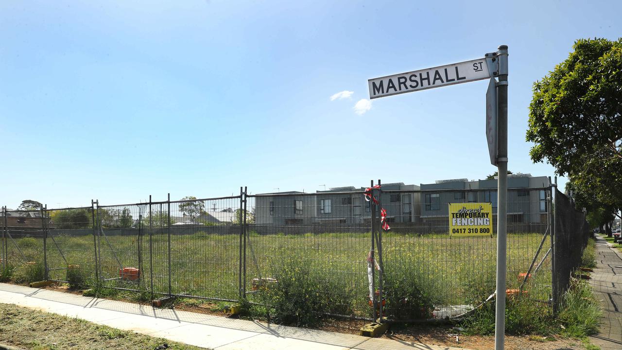 The site of a social housing project in Newtown prior to black hoarding being put up. Picture: Alison Wynd