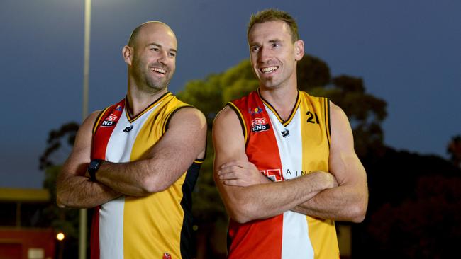 Donaldson with former AFL and Goodwood star Shane Tuck in 2014. Picture: Sam Wundke