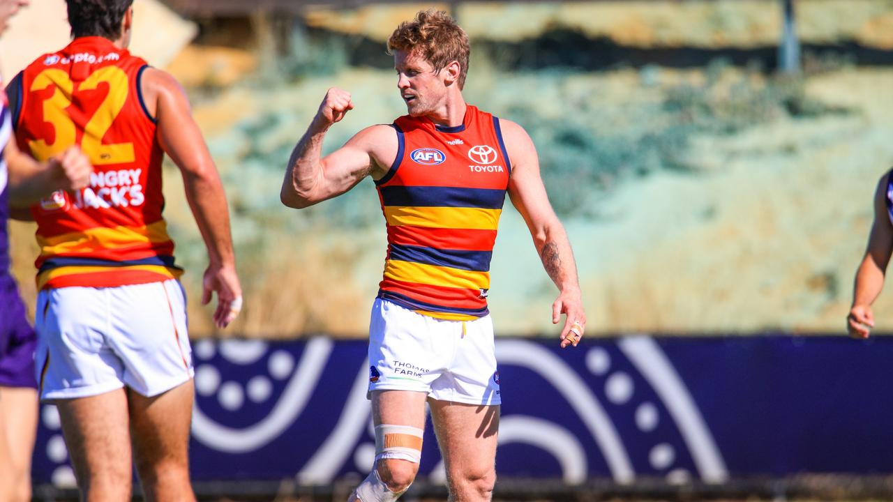 Sloane celebrates his goal against Freo. Picture: Crows FC