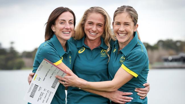 Sinead Diver, Genevieve Gregson and Jessica Stenson celebrate being selected. Picture: David Caird