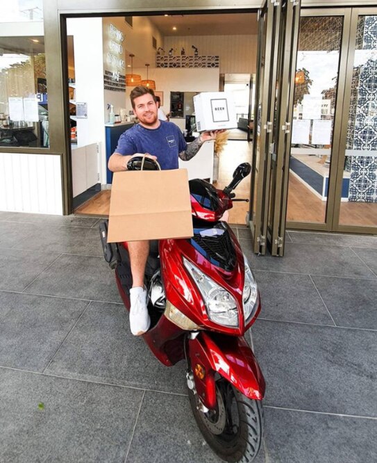 Greg McLean (pictured) and his fiance Caity have purchased a scooter to deliver Meek Social House food themselves, saying they are unable to afford the 35 per cent cut Uber Eats takes. Picture: Facebook