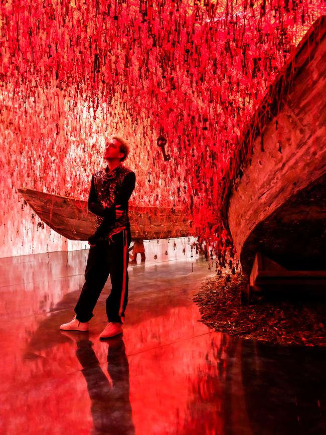 Michael Bugelli in Chiharu Shiota’s The Key in the Hand work. Picture: Anna Schwartz Gallery.