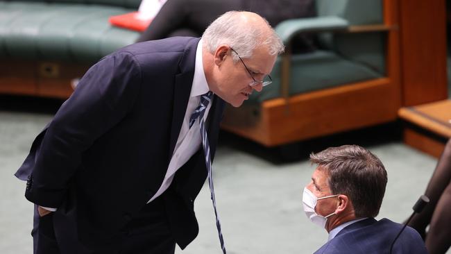 Prime Minister Scott Morrison with Energy and Climate Minister Angus Taylor. Picture: NCA NewsWire / Gary Ramage