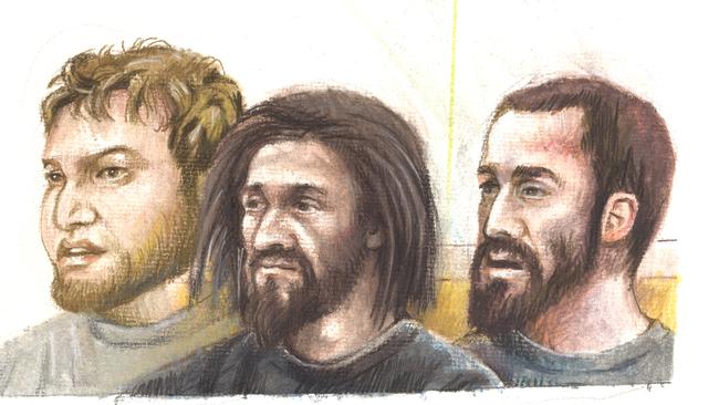 Ahmed Mohamed, Abdullah Chaarani and Hamza Abbas. Sketch by Fay Plamka.