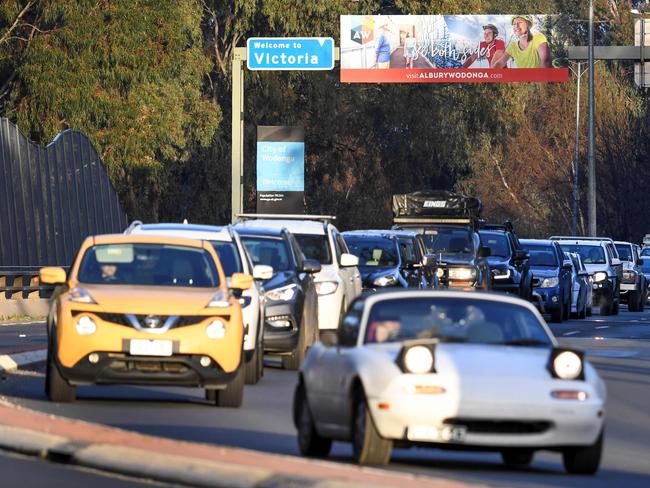 The NSW-Victoria border has already witnessed long queues, back in July. Picture: AFP