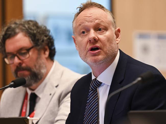 CANBERRA, AUSTRALIA, NewsWire Photos. FEBRUARY 23, 2024: Managing Director of SBS, James Taylor appears before a Public Hearing of The Communications Legislation Amendment (Prominence and Anti-siphoning) Bill at Parliament House in Canberra. Picture: NCA NewsWire / Martin Ollman