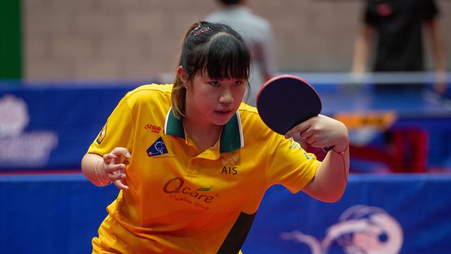 Esme Ho from Australia warming up at the WTT Youth Contender Darwin 2023, Marrara Indoor Stadium, Darwin. Picture: Pema Tamang Pakhrin