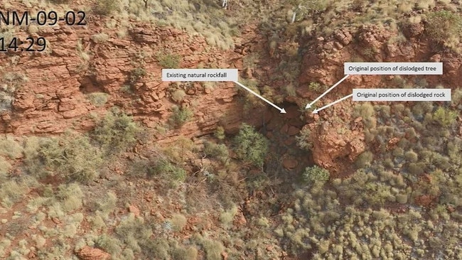 A large rock and a scrub tree have fallen from the overhang of the rock shelter. Picture: Rio Tinto