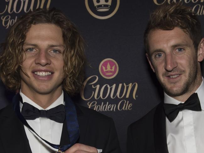 Nat Fyfe and Michael Barlow at the ‘Crown Golden Ale Brownlow Medal After Party’ at Club 23