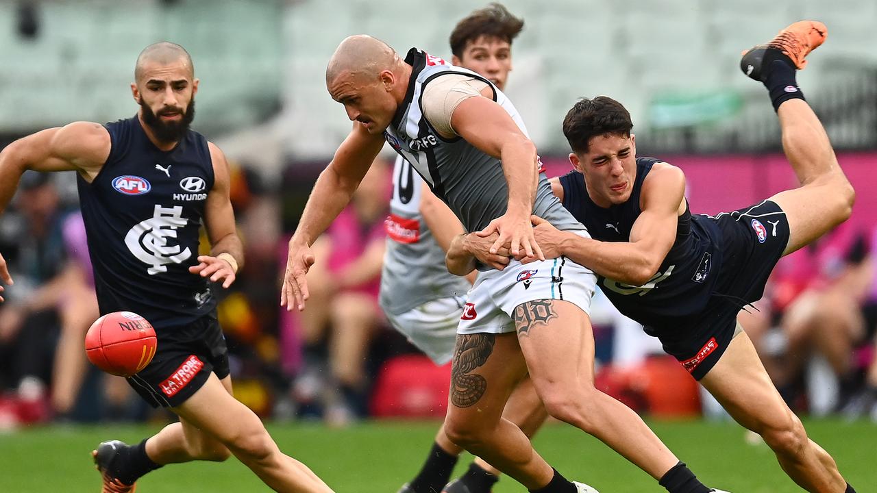 Carlton were almost run down by Port Adelaide aftre holding a big lead. Picture: Quinn Rooney/Getty Images