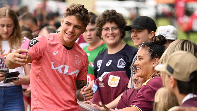 Reece Walsh signs autographs and takes selfies. Picture: Lyndon Mechielsen