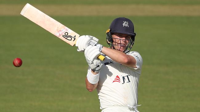 Victorian opener Marcus Harris on his way to 141 against NSW on day one of the Sheffield Shield final on Thursday. Picture: Getty Images 