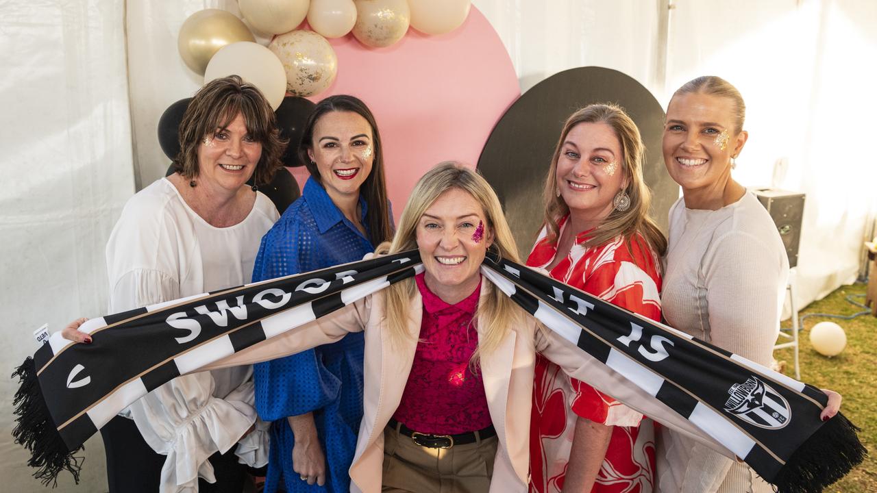 Willowburn Football Club patron Cr Rebecca Vonhoff (centre) with Sparkling Soiree Ladies Day committee members (from left) Kelli Matthews, Sam Borey, Jo Kruger and Liz Little, Saturday, August 3, 2024. Picture: Kevin Farmer