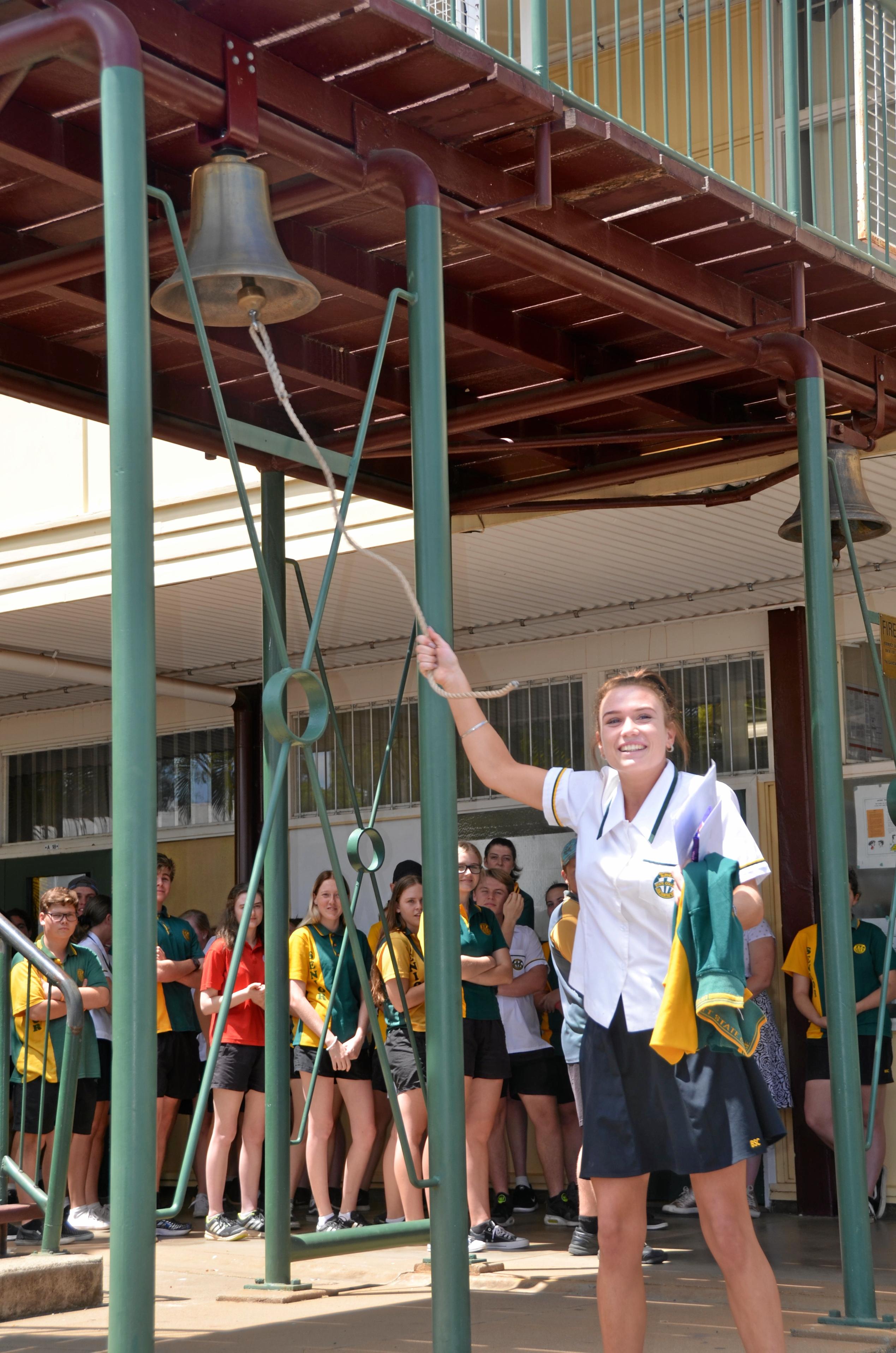 Burnett State College had 39 Year 12 graduates ring the school bell before they walked out the gates as students for the last time. Picture: Felicity Ripper