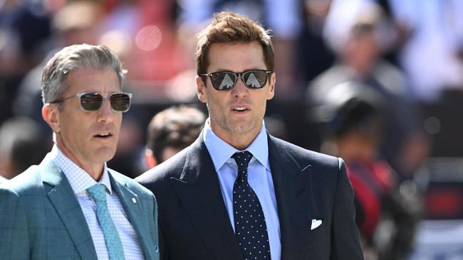 Tom Brady with broadcaster partner Kevin Burkhardt prior to the game in Ohio. (Photo by Nick Cammett/Getty Images)