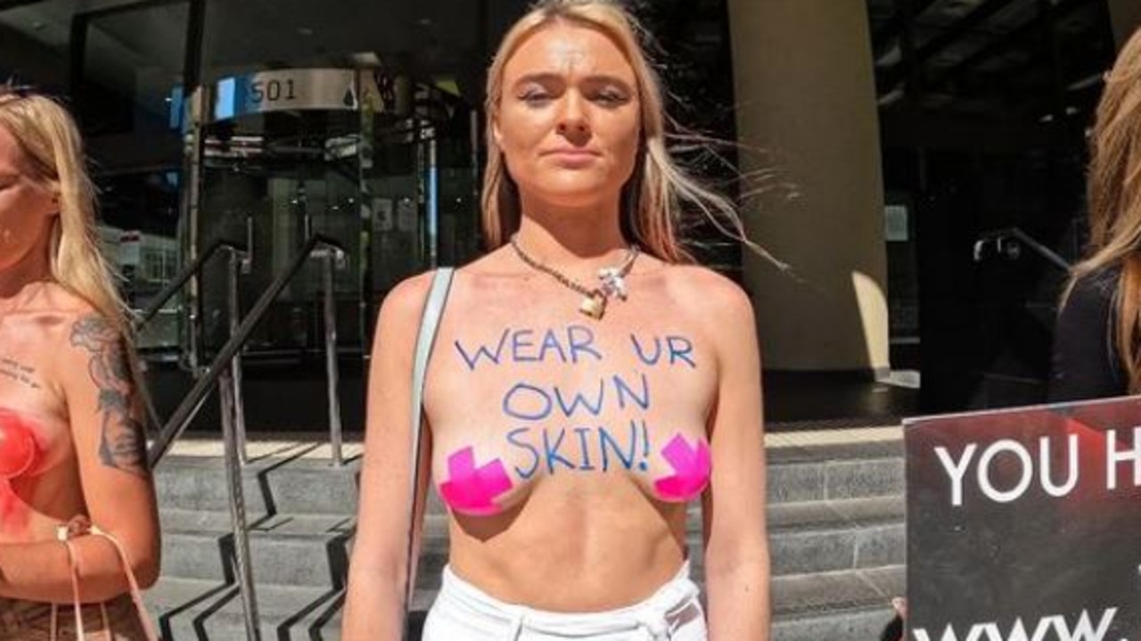 Tash Peterson bares breasts in topless stunt outside court with vulgar  message for The West Australian