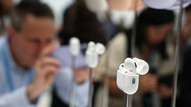 CUPERTINO, CALIFORNIA - SEPTEMBER 09: New Apple AirPods are displayed during an Apple special event at Apple headquarters on September 09, 2024 in Cupertino, California. Apple held an event to showcase the new iPhone 16, Airpods and Apple Watch models.   Justin Sullivan/Getty Images/AFP (Photo by JUSTIN SULLIVAN / GETTY IMAGES NORTH AMERICA / Getty Images via AFP)