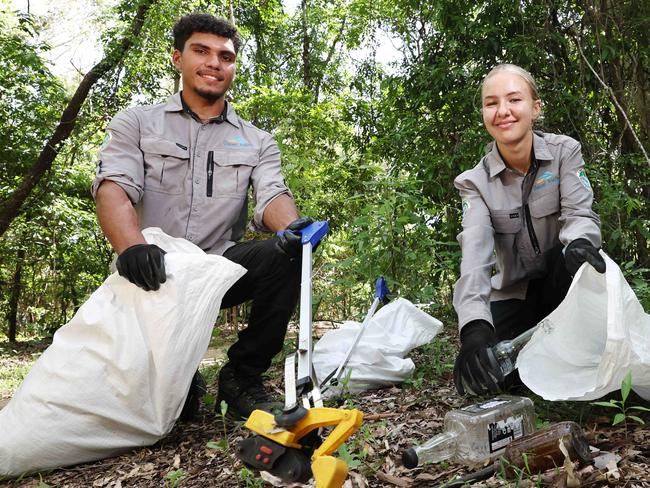 The Dawul Wuru Aboriginal Corporation has partnered with Cairns Airport to host a Clean Up Australia Day event on Redden Island (Dirrbal Dungarra) at Machans Beach. Yirrganydji Land and Sea Rangers Manoah Wallace and Taylah Mitchell removed 96 kilograms of rubbish from the island with the help of 40 volunteers. Picture: Brendan Radke