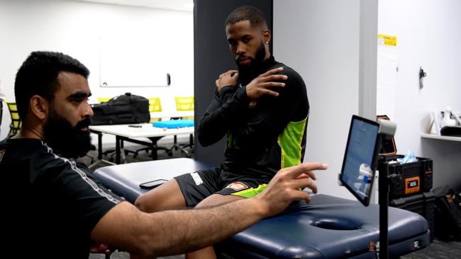 South East Melbourne physiotherapist Av Kumar puts Gary Browne through his paces. Picture: SEM Phoenix Media