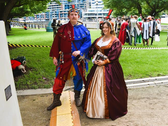 Leon Bamford and Lou Harwood at the Melbourne Oz Comic Con Xmas edition, held at the Melbourne Convention &amp; Exhibition Centre on Saturday, December 7, 2024. Picture: Jack Colantuono