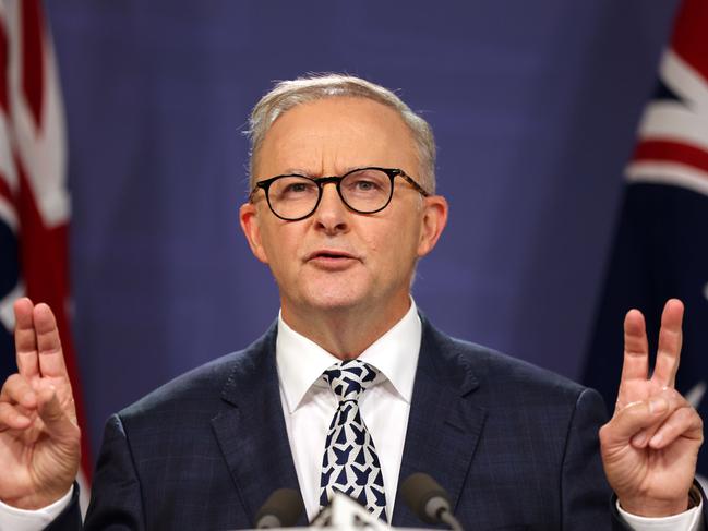 SYDNEY, AUSTRALIA - NewsWire Photos FEBRUARY 3, 2022: An angry leader of the Australian Labor Party Anthony Albanese pictured at a press conference in Sydney.Picture: NCA NewsWire / Damian Shaw