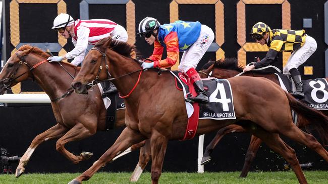 Bella Nipotina (centre) winning The Everest last year. Picture: AFP