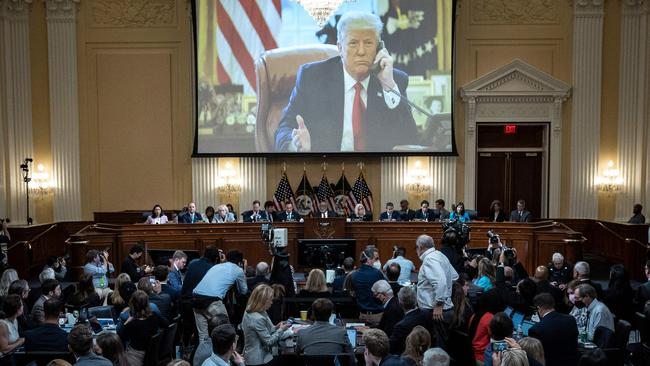 Donald Trump appears on screen during the third hearing of the US House Select Committee to Investigate the January 6 Attack on the US Capitol.