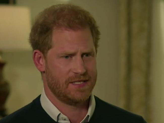 Prince Harry during his interview with ITV’s Tom Bradby. Picture: ITV