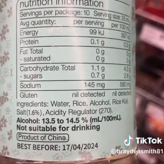 Viewers were shocked there was such a high volume of alcohol. Picture: TikTok/braydensmith81