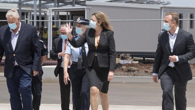 Premier Annastacia Palaszczuk and Deputy Premier Steven Miles at the Wellcamp quarantine facility. Picture: Nev Madsen.