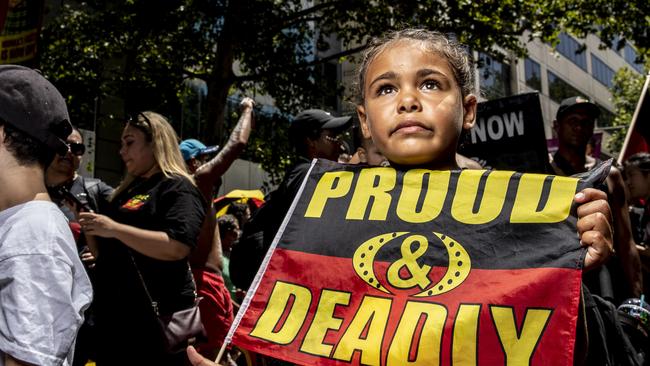 Tens of thousands of people to the streets of Sydney’s CBD for the Invasion Day March. Picture: Getty Images