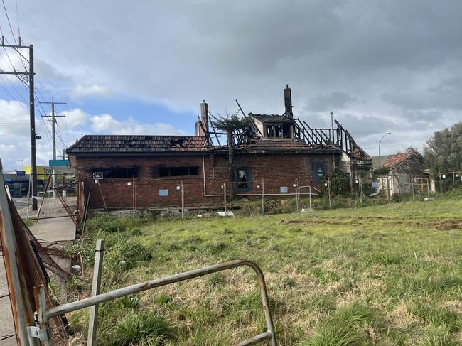 The building on Napier St in Warragul that was engulfed by flames. Picture: Jack Colantuono