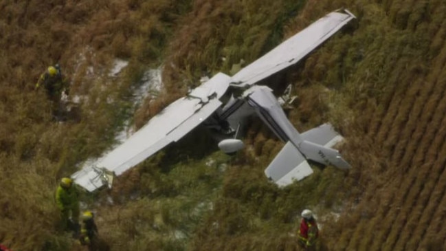 Emergency services are responding to a light aircraft crash in a western Melbourne airport on Tuesday. Picture: ABC