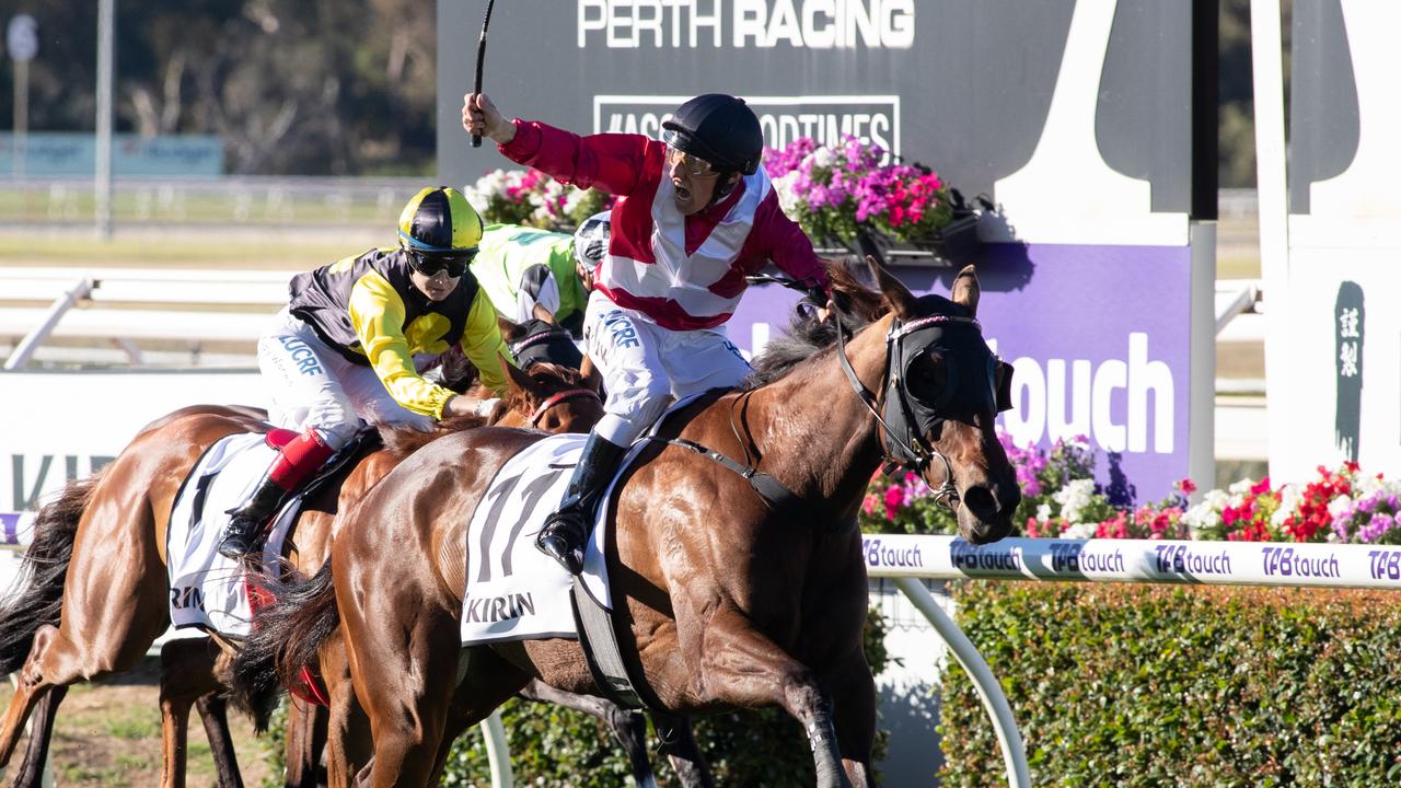 William Pike produced a great ride on Galaxy Star to win the Railway Stakes. Picture: AAP