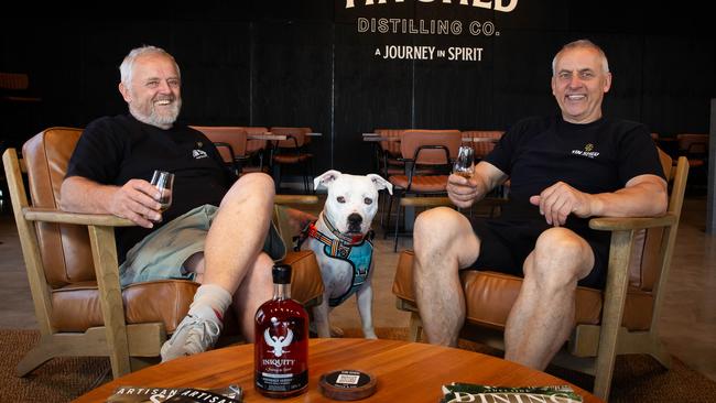 Co-owners Ian Schmidt and Vic Orlow at Tin Shed Distilling Co’s new distillery at Nairne. Picture: Jo-Anna Robinson.