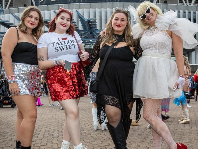 SYDNEY, AUSTRALIA - Daily Telegraph Photos February 26, 2024: Pip, Ella, Lily and Jenny at Taylor Swift's The Eras Tour concert held at Accor Stadium in Sydney. Picture: Christian Gilles