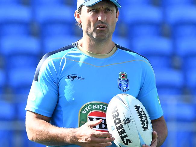 Coach Laurie Daley during the Blues’ captains run in 2017. Losses hit him just as hard as they hit the fans. Picture: AAP Image/Dave Hunt