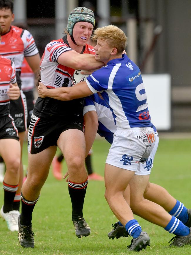 Kirwan High against Ignatius Park College in the Northern Schoolboys Under-18s trials at Brothers Rugby League Club in Townsville. Kirwan number 13 Diesel Taylor. Picture: Evan Morgan