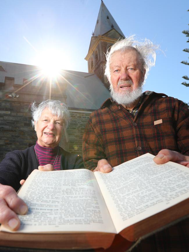 Don Ross and Marie Heinrich at Langmeil Lutheran church. Picture: Tait Schmaal