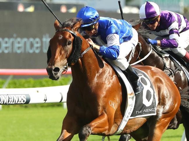 SYDNEY, AUSTRALIA - MARCH 04: Zac Purton riding Communist  wins  Race 8 The Agency Randwick Guineas  during Sydney Racing at Royal Randwick Racecourse on March 04, 2023 in Sydney, Australia. (Photo by Jeremy Ng/Getty Images)