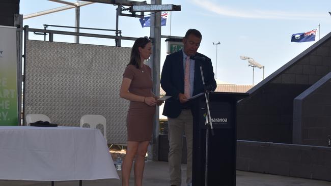 New Australian Citizen Michelle reading the pledge at the Maranoa Australia Day Awards 2023. Picture: Chloe Cufflin.