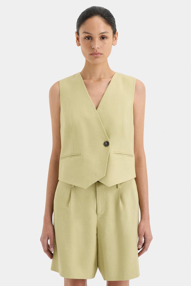 Sir.Montecito VestThis short sleeve vest from Sir. is fancier than a simple tee, but more pared back than a party top; in other words, it’s a perfect workwear piece that will guarantee you compliments in the office come summertime.Type: Vest | Material: Linen, viscose | Colour: Khaki, white, black | Delivery: Free over $300Shop now for $290