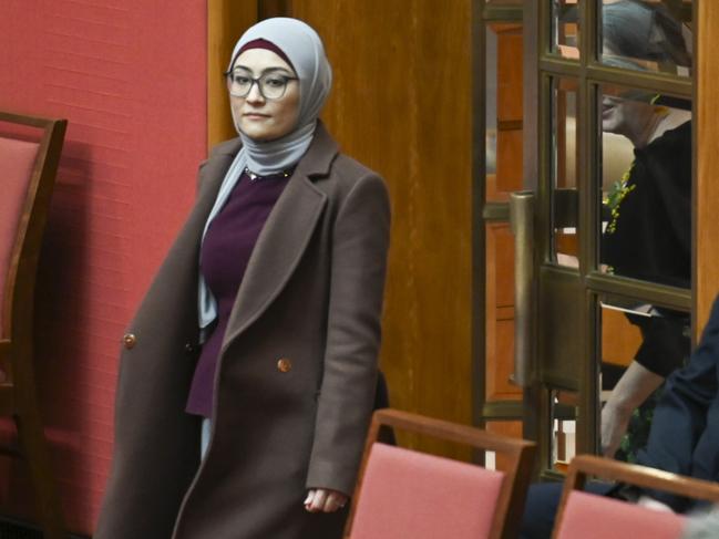 Senator Fatima Payman during Question Time in the Senate at Parliament House in Canberra. Picture: Martin Ollman