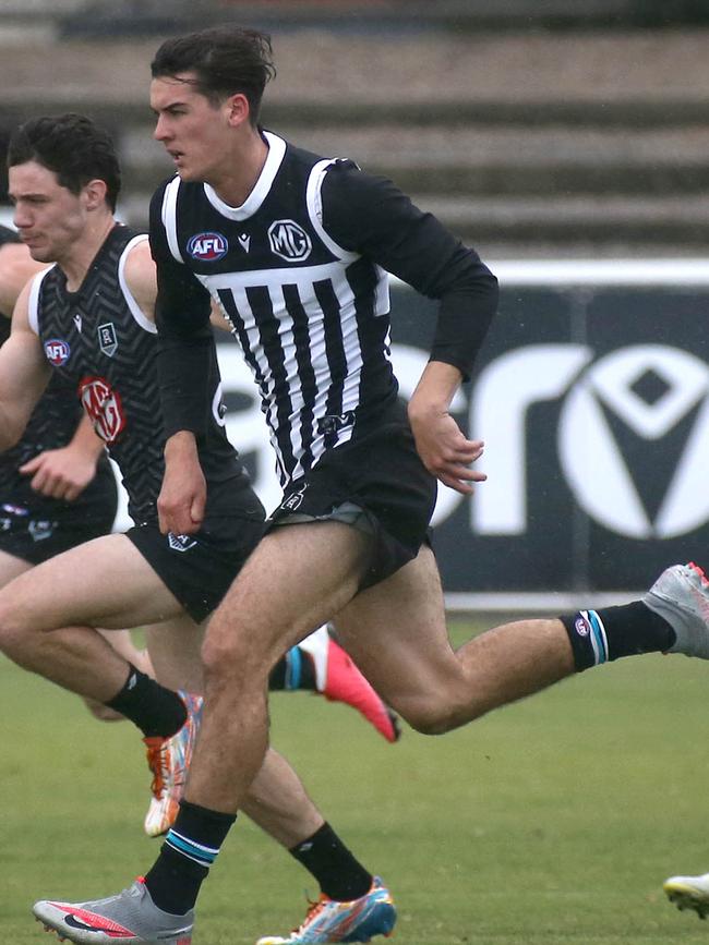 AFL - Port Adelaide players training at Alberton Oval. Connor Rozee in the prison bar strip. 24 June 2021. Picture Dean Martin