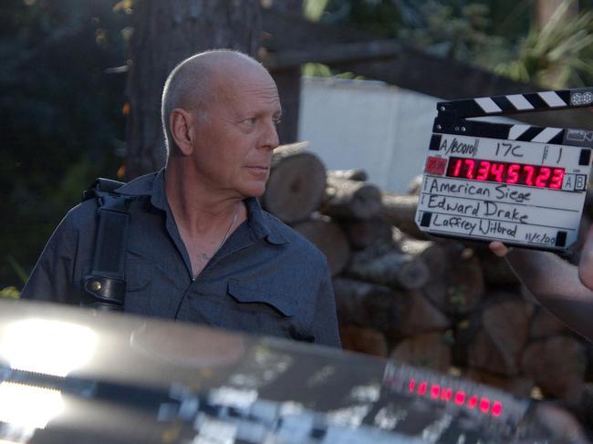 Bruce Willis filming Drake’s movie American Siege. Picture: Supplied